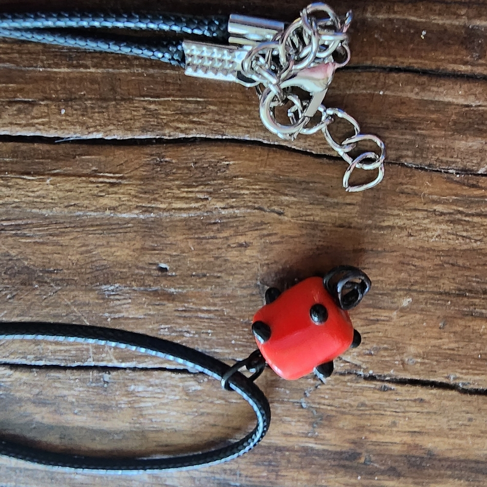Handmade Red and Black Polka Dot necklace